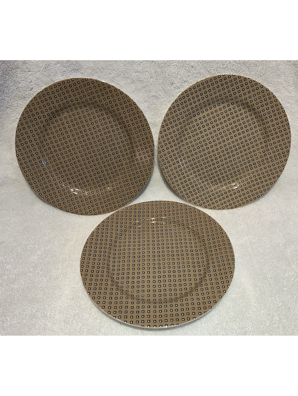 Vintage Fritz and Floyd Foulard Taupe Bread and Butter Set of Three 6.5” Plates